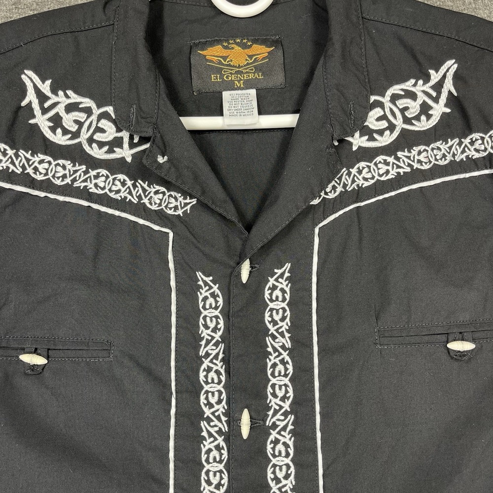 El General Shirt Mens Medium Black White Embroidered Rodeo Western Cowboy - Picture 5 of 10